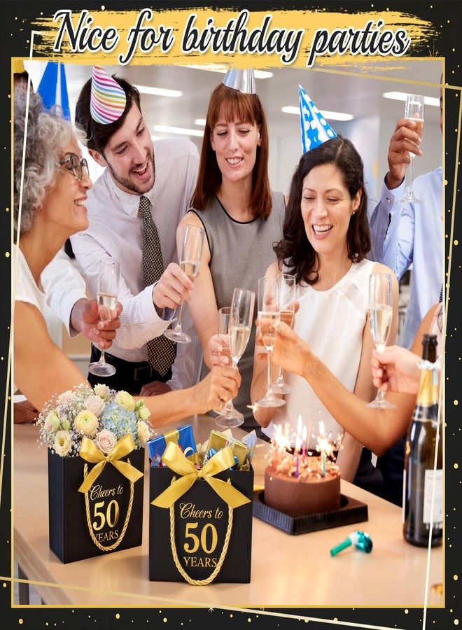 Moinchore 30 Pcs Black Gold 50 Birthday Paper Gift Bags Bulk 5.5 x 4.7 x 2.5'' Mini Cheers to 50 Years Favor Bags with Handles Bow Ribbon Wrap for Birthday Anniversary Wedding Day Party Supplies - Image 4